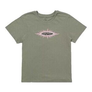 Volcom Juniors’ Sunburst Crewneck Cotton Short‑Sleeve Baby T‑Shirt Dusty Green S